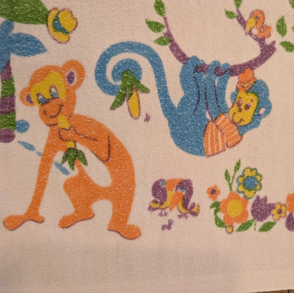 Vintage Colorful Monkey Baby Receiving Blanket Swaddle 39 X 26 Blue Orange Green
